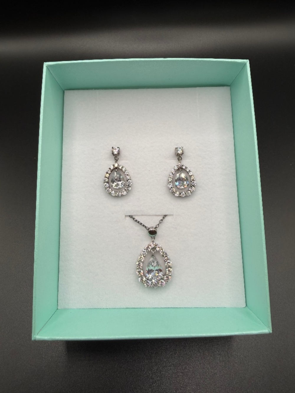 Contessa Di Capri - Sterling Silver & CZ - Teardrop Necklace & Matching Earrings